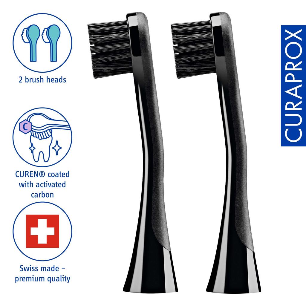 Curaprox Sonic Electric Toothbrush Black is White is Replacement Brush Heads (Black White) (2-pack)