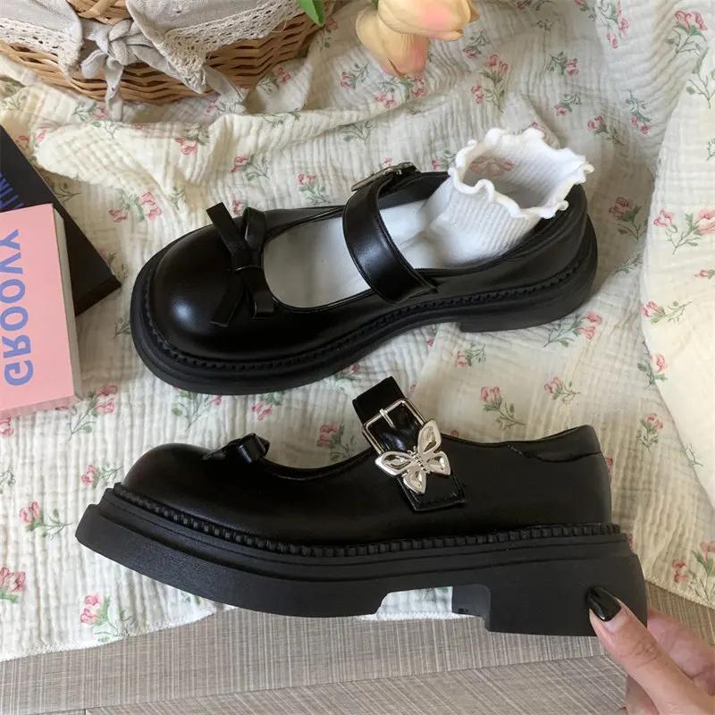 Fashion Butterfly-Knot Lolita Shoes Women Vintage Girls Platform Mary Jane Shoes Women Students Chunky Heel JK Uniform Cosplay shoes