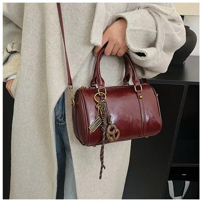 Small Portable Premium Bag with Diagonal Cross Vintage Boston Bag