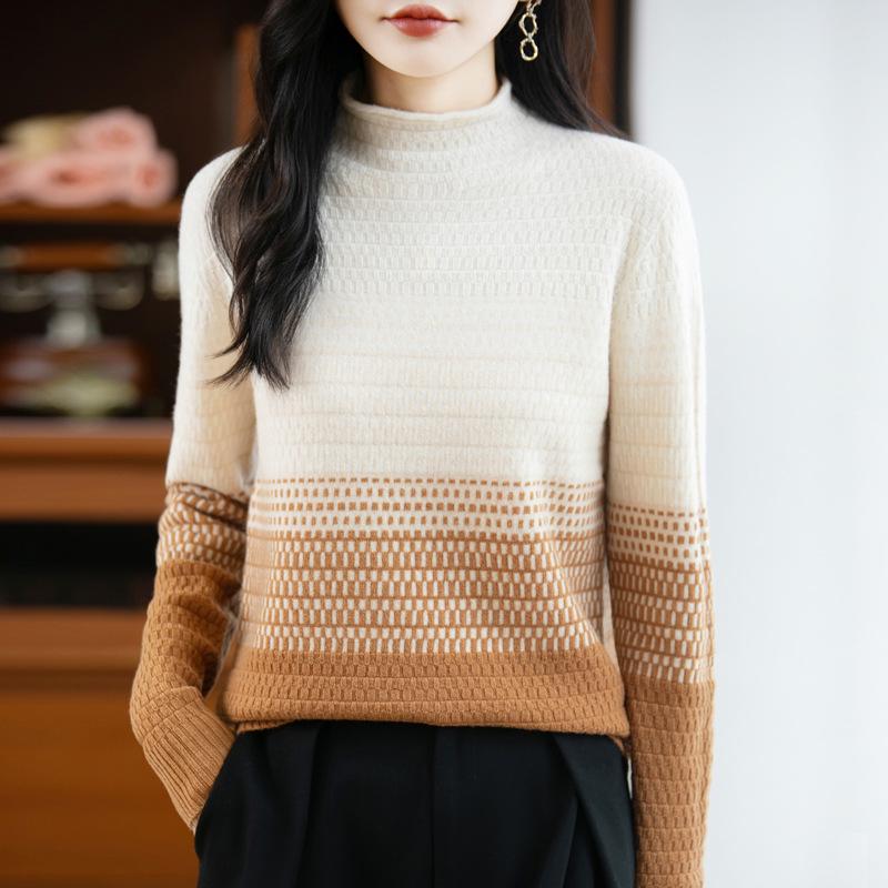 100% Pure Wool Half-High Neck Autumn/Winter Sweater: Soft, Thick, and Stylish Women's Base Layer Pullover