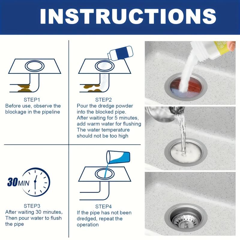 Household Drain Pipe Quick Unblocking Agent, Household Cleaner, Automatic Unblocking, Easy to Operate Suitable for Use in Various Hous
