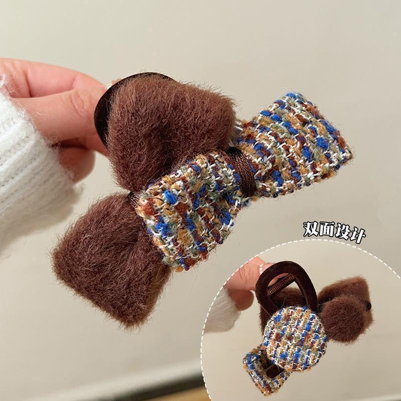 1 Stück Xiaoxiangfeng Schleifenknoten Plüsch Greifspange Damen Temperament Haarspange Haiklammer Herbst/Winter Premium Kopfschmuck