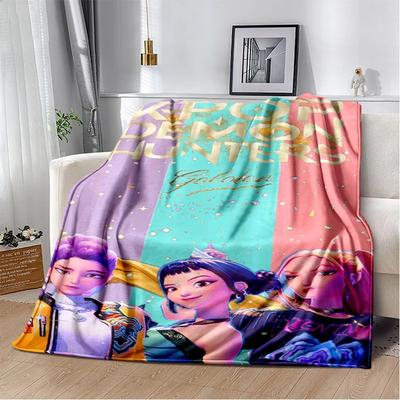 Manta de Flanela Macia HD de Desenho Animado Kpop Demon Hunters Rumi Mira Zoey para Camas Quarto Sofá, Manta de Cobertura Piquenique Presente
