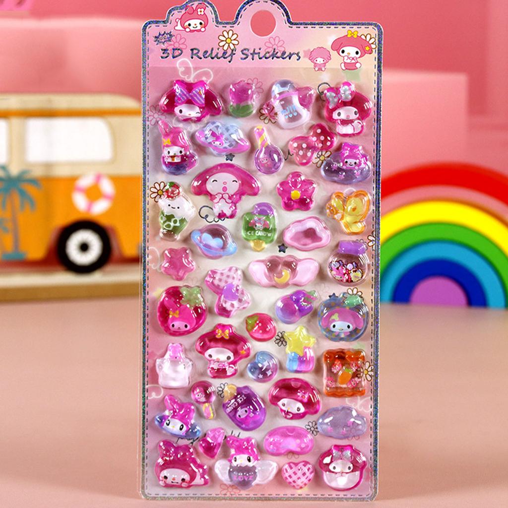 1/8Pcs 3D Relief Stickers Sanrio Hello Kitty Kuromi Cute Cartoon Crystal Sticker Handmade Diy Hand Decals Gifts
