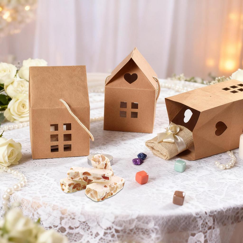 30PCS House Shaped Gift Boxes Kraft Paper Christmas Candy Containers Birthday Party Wedding Holiday Cookie Boxes Decoration