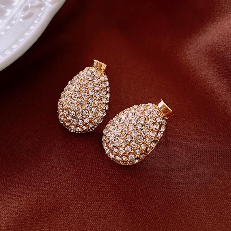 European and American Diamond-set Oval Earrings Retro Earrings Niche Light Luxury High-end Earrings Women