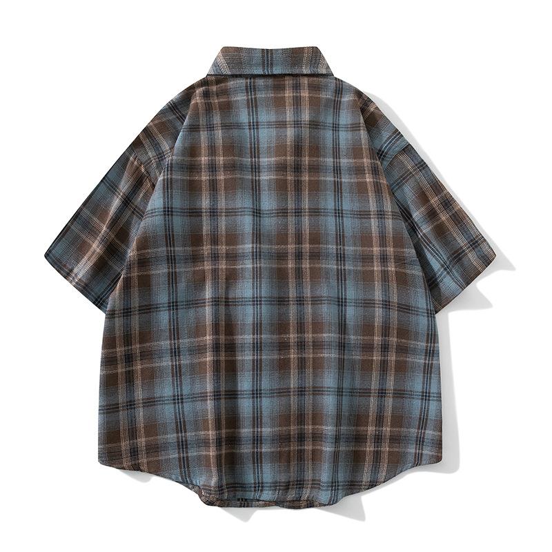 Mens Shirt Short Checkered Sleeved Spring And Summer Plus Size Handsome Loose Shirt American Casual Shirt