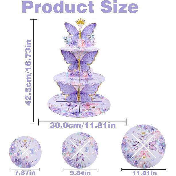 3 Tier Butterfly Cupcake Stand,Suitable for Butterfly Themes – Easy to Assemble& Reble(1Butterfly)