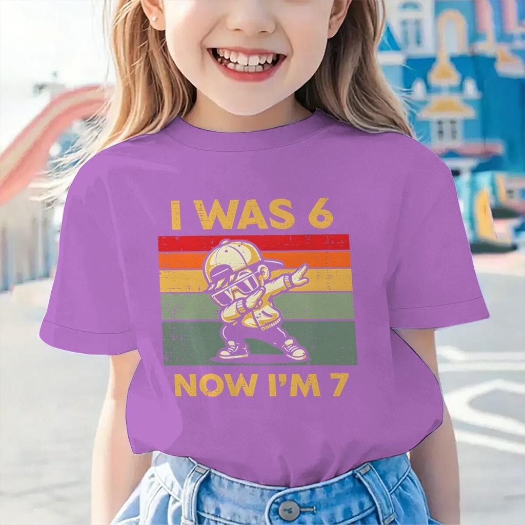 Kids Seven Year Old Cotton T-shirt Tops I Was 6 Now I'm 7 Birthday Funny 7th B-day Gift for Boy 67 Meme Birthday Cotton Tee