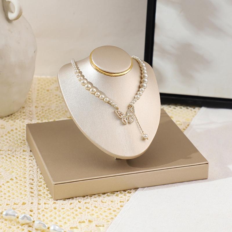 Necklace Display Bust Stand, Leather Covered Jewelry Display Stand with Angled Form and Square Base for Counter Showcase