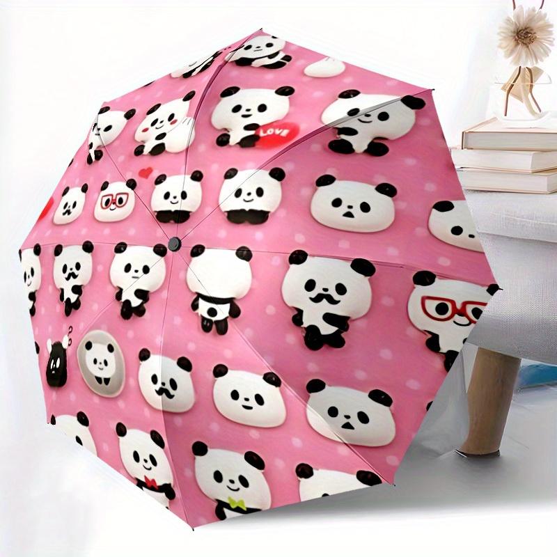 1pc Panda Party Auto Open/close, All-Season Portable Folding Umbrella for Women & Men, Travel, Everyday, Formal Events - 121