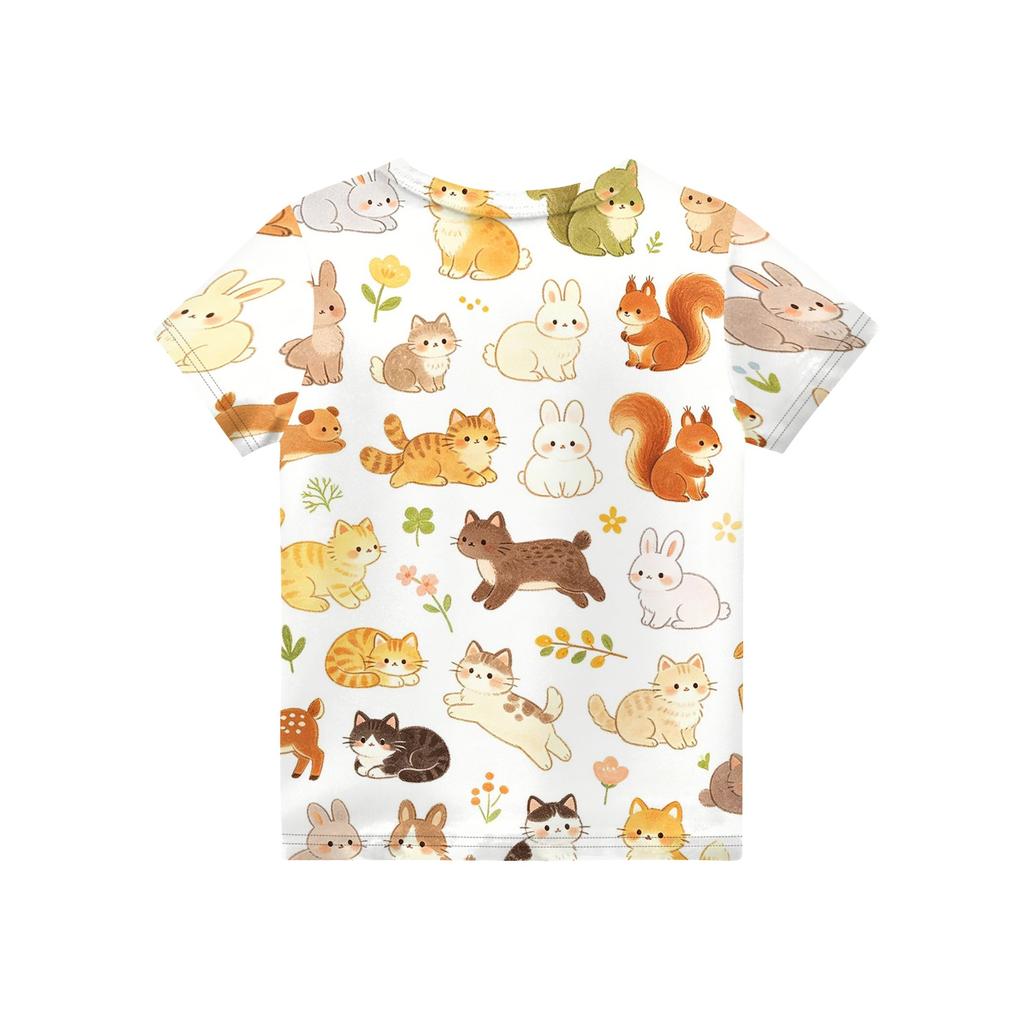 Kids Animal Print Crew Neck Short Sleeve T Shirt Casual Loose Fit Top for Boys Girls Soft Comfortable Fabric
