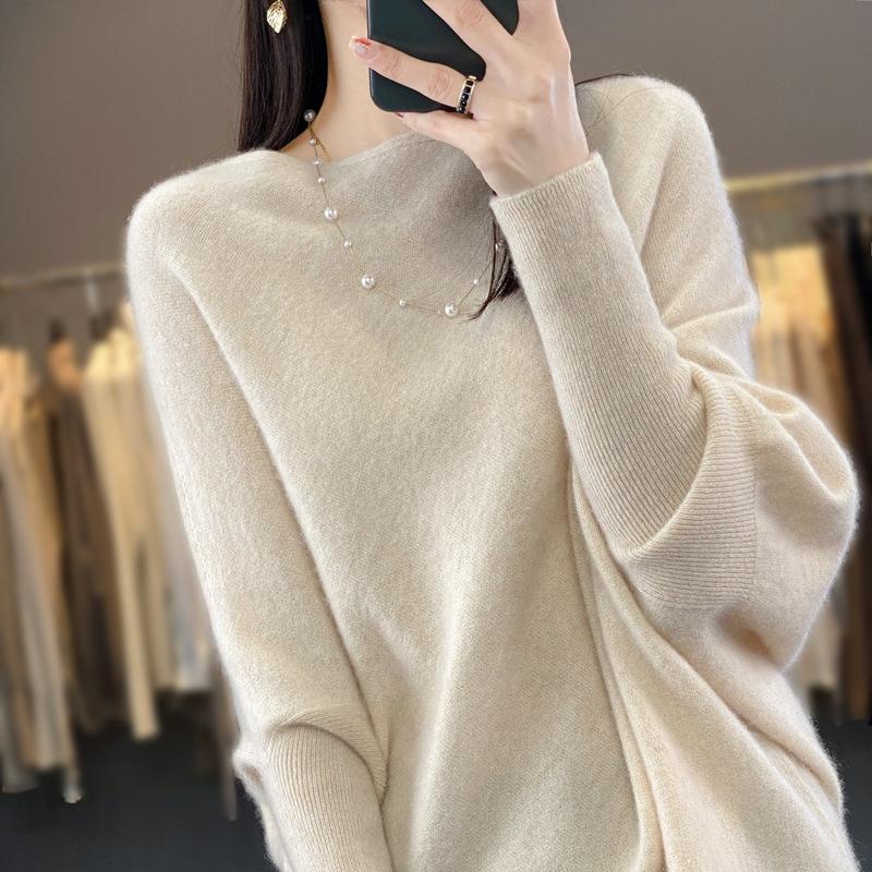Spring Autumn Women Long Sweater Merino Wool Knitted Sweater Fashion Casual Lady O-NeckPullover Loose Women Bat Shirt