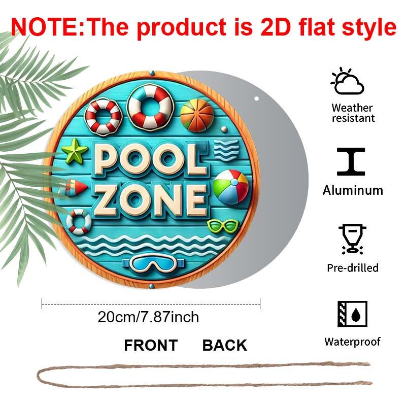 2D Flat 1pc Pool Zone Aluminum Decoration Plaque, "Pool Zone" Lettering Sign, Backyard Poolside Decor, Beach House Decor, Summer Party Decor and