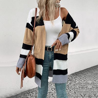 Lässiger Trend Vielseitiger Herbst Damen Langteil Colorblocking Pullover Mantel Damen