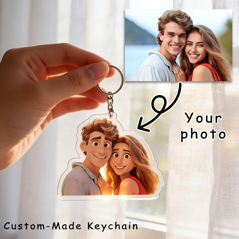 Custom 2D Cartoon Portrait Acrylic Keychain Personalized Photo Keyring for Family Couple Friend Memorial Gift Bag Pendant