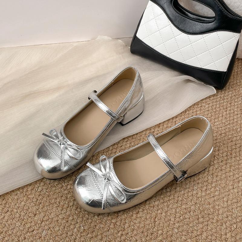 

Vintage Spring Women Mary Jane Shoes Fashion Buckle Strap Dress Shoes Ladies Concise Outdoor Thick Heel Leather Pumps 35 срібний