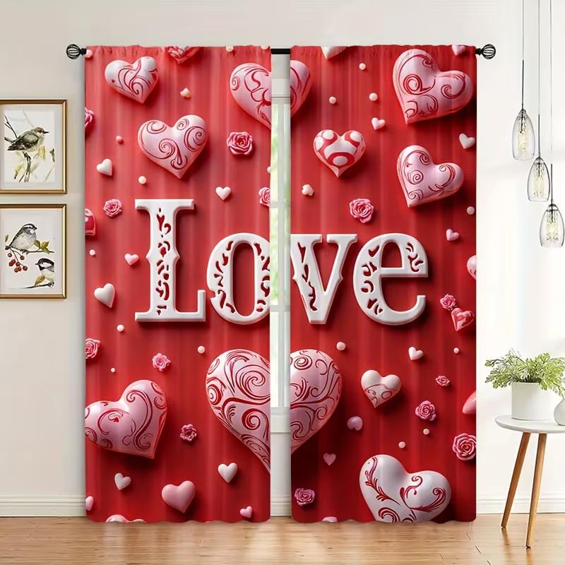 

2 Pcs The letter LOVE print curtains suitable for bedroom living room kitchen decoration home decoration window decoration 100*130 Rod Pocket 1pcs