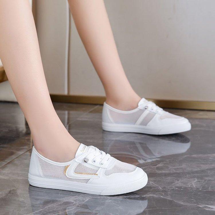 Fashion Comemore Women's Vulcanize Shoes Casual Mesh Breathable Sneakers Spring Summer Lace Up White Flat Bottom Sports Single Shoes