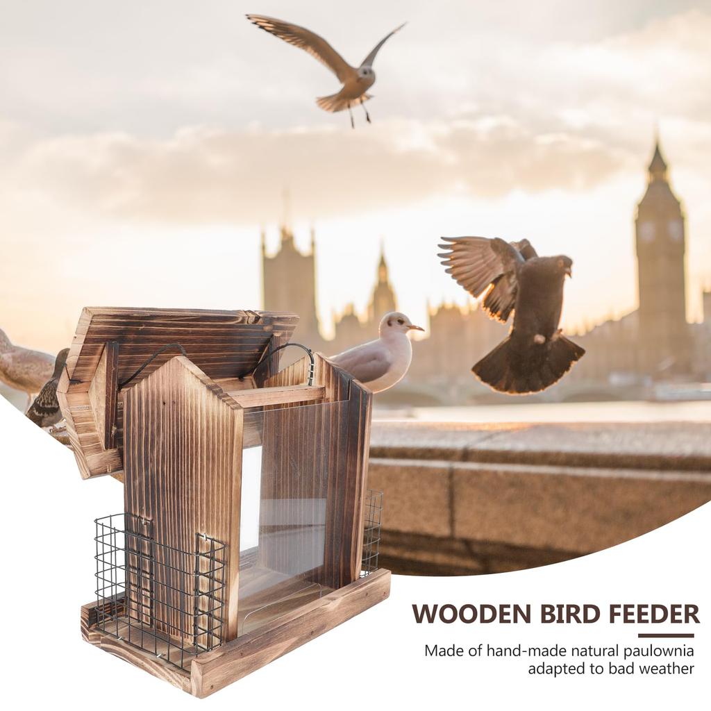 OUNONA Bird Wooden Bird Automatic Large Transparent Board Wild Bird Bird 1 Piece Feeder, Feeder, Hanging, Supply, Capacity, Rainproof, Included,
