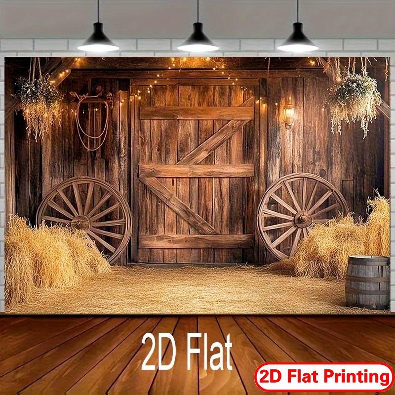 Vintage Barn Wooden Door Background Fabric Wedding Photography Rural Party Warm And Nostalgic Decoration Tapestry