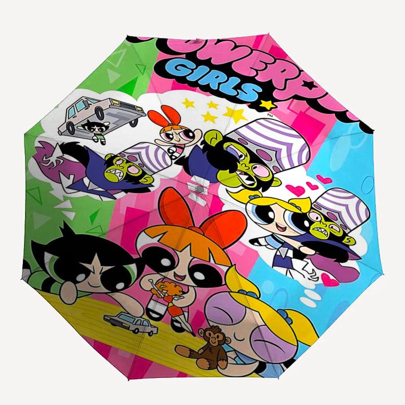 1pc Powerpuff Girls Automatic Opening Folding Umbrella with 8-Bone Iron Frame, Portable Design for Outdoor Use, Perfect Gift for Fans, Travelers, and