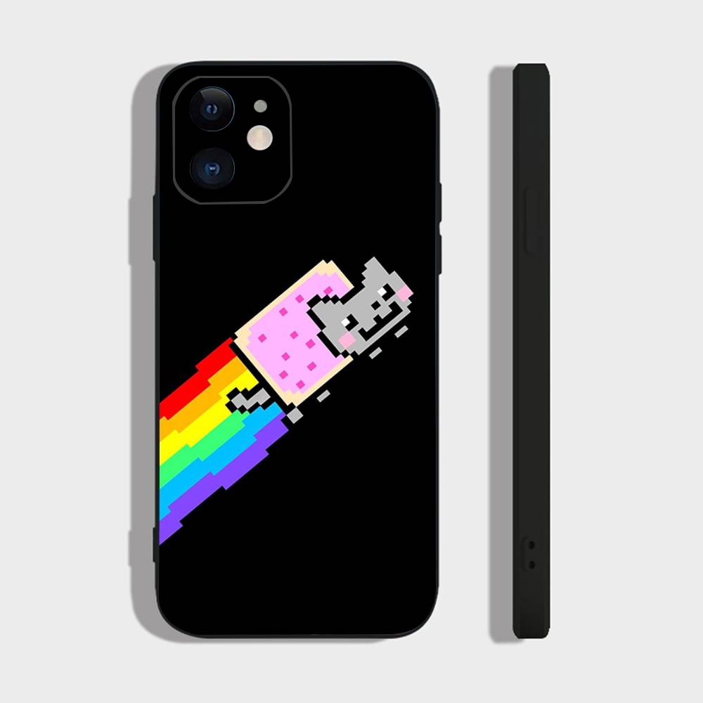 Game N-Nyan Cat Phone Case For IPhone 17 Air 16 15 14 13 Pro Max 11 12 Black Silicone Cover