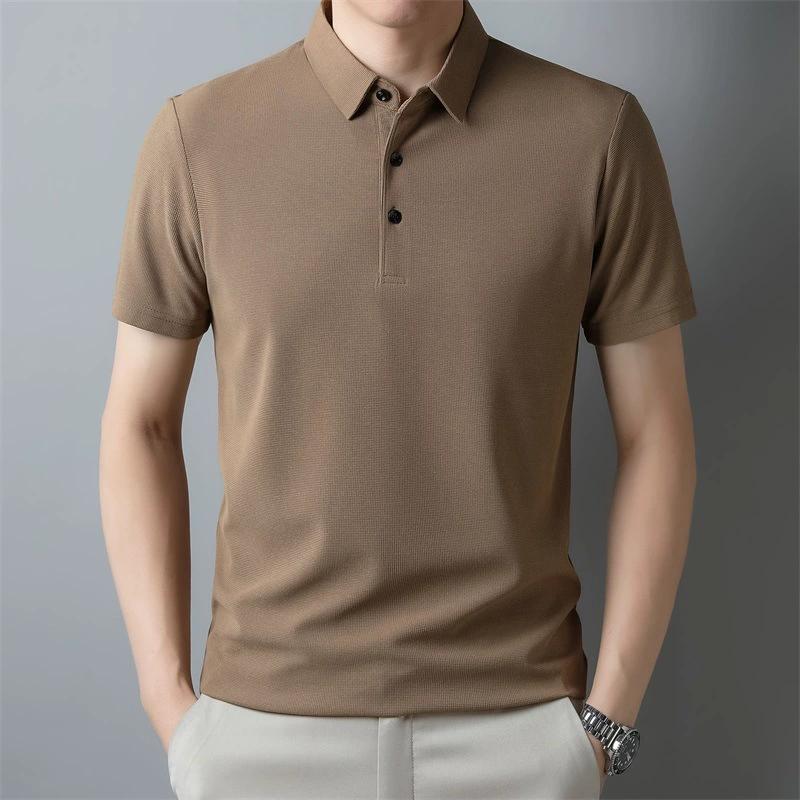 Men's Summer Models Solid Colour Lapel Business Polo Shirt Breathable Short Sleeved Shirt