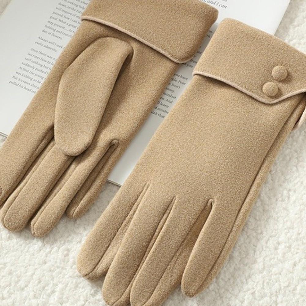 Full Finger Women Suede Gloves Plush Winter Mittens Vintage  Gloves  Sports