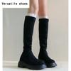 Herbst Winter Damen Stretch Kniehohe Stiefel Mode Slip On Vintage Eckige Absätze Damen Prägnante Lange Damenstiefel