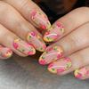 24Pcs Short Round Head Press on False Nails Yellow French 3D Flower Fake Nail for Woman Reusable Finished Full Cover Nails Tips
