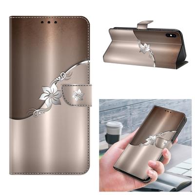 Estilo minimalista prata flores padrão pintado escudo do telefone móvel para iphone samsung xiaomi redmi motorola nokia sony lg capa de couro