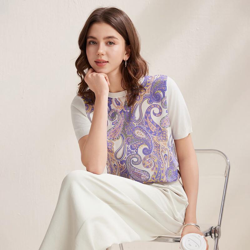 Zhaojun Women's Retro Paisley Silk Blend Short-Sleeve T-Shirt