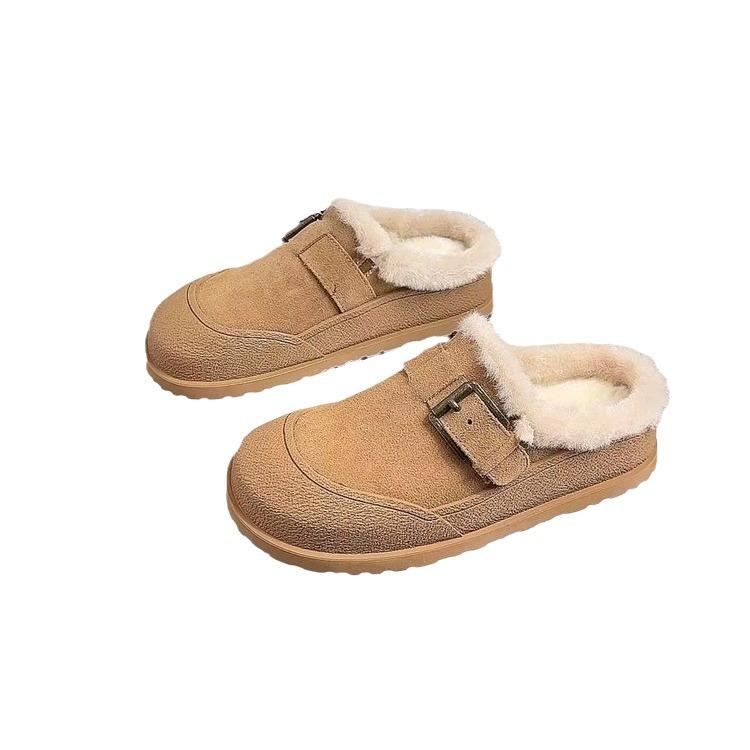 Baotou drag fleece women's shoes 2025 winter new soft-soled cork non-slip thick-soled fluffy slippers women's round head