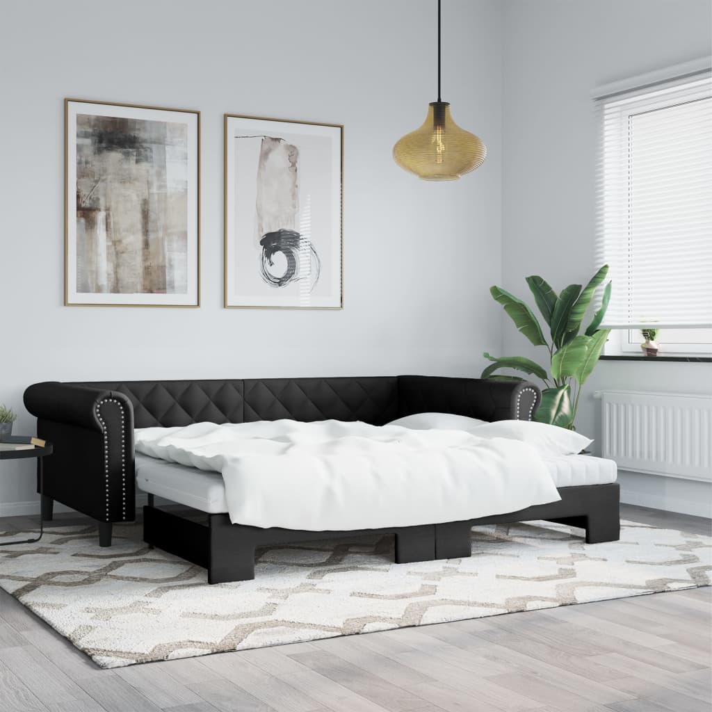 Extendable Daybed with Mattresses Black 90x200 cm Faux Leather