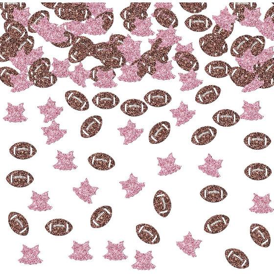 120pcs Pink & Brown Glitter Tutus or Touchdowns Confetti, Boy or Girl Gender Reveal Party Decoration, Sports Theme Baby Shower Confetti Paper Table