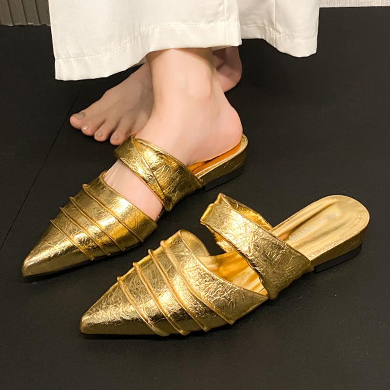 Fashion Flats Women Slippers Fashion Pointed Toe Mules Shoes Cozy Slingback Shoes Woman Summer Sandals 2025 Trend Beach Female Zapatos