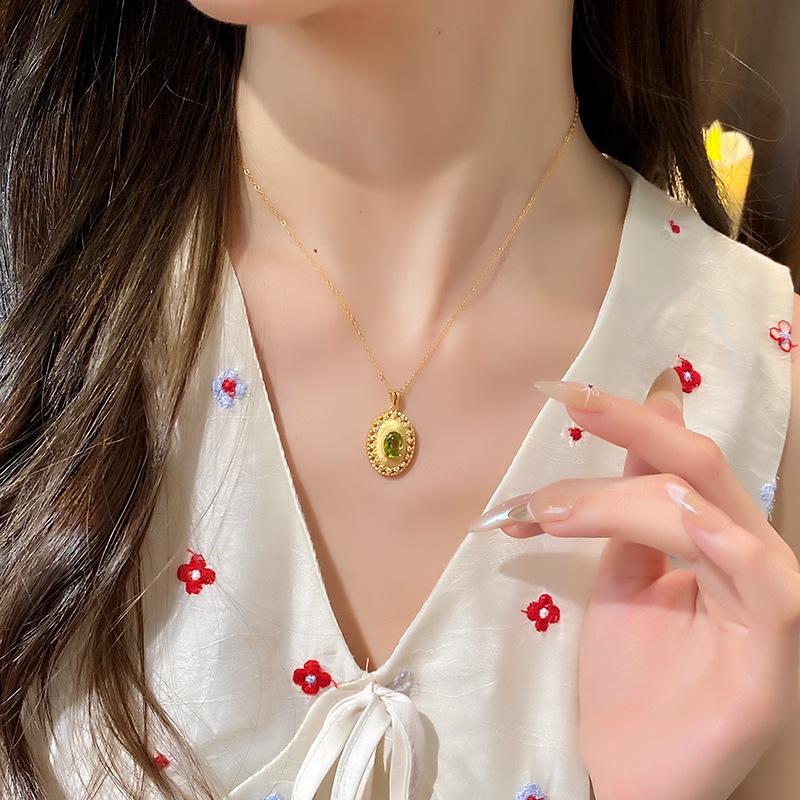 S925 Sterling Silver Natural Amethyst Citrine Necklace Female Brushed Craft Gemstone Pendant Court Style Clavicle Chain