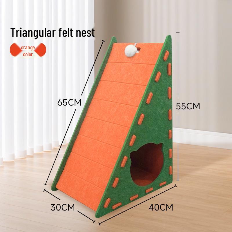 Felt Cat Bed & Scratcher with Integrated Kitten Toy, Double-Layer Design