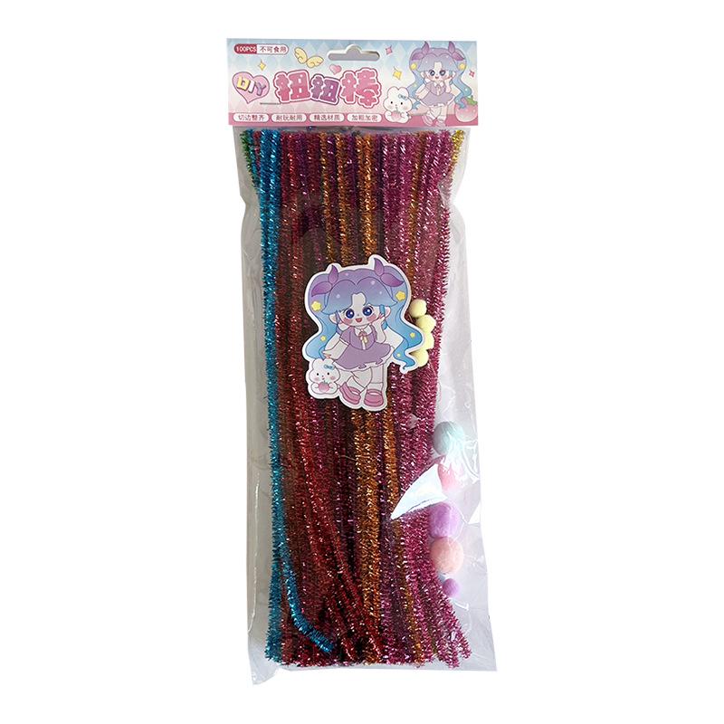 100-Pack Eco-Friendly Glitter Pipe Cleaners - DIY Educational Tinsel Chenille Stems for Kids