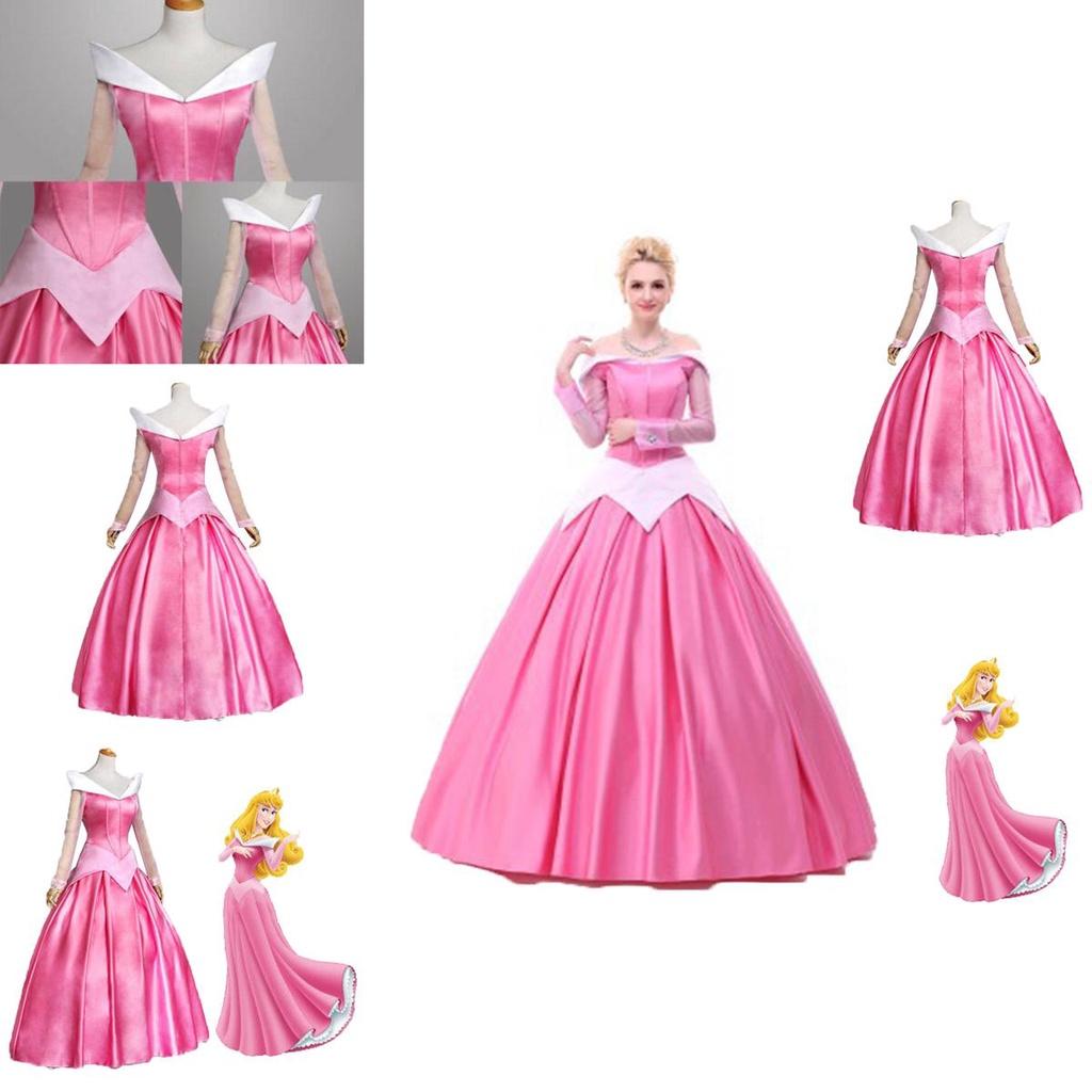 Enchanting Pink Sleeping Beauty Aurora Gown Costume For Women With Puff Sleeves