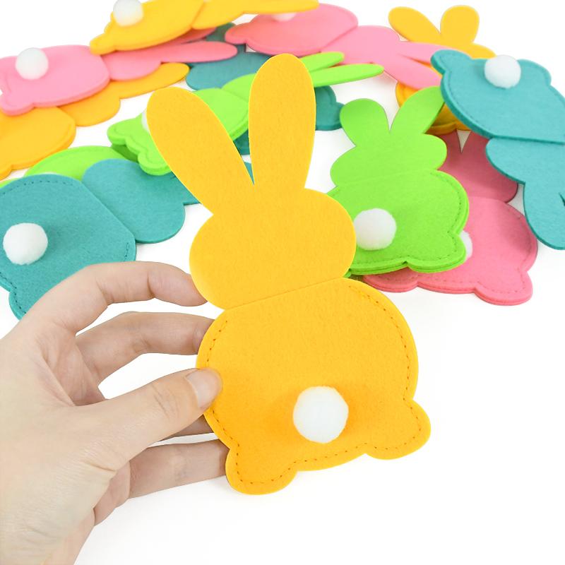 4 Pièces Lapin de Pâques Couverts Housse Couteau Fourchette Porte-Couverts de Table Sacs Joyeuses Pâques Lapin Tissu Feutre Sacs de Décoration de Table