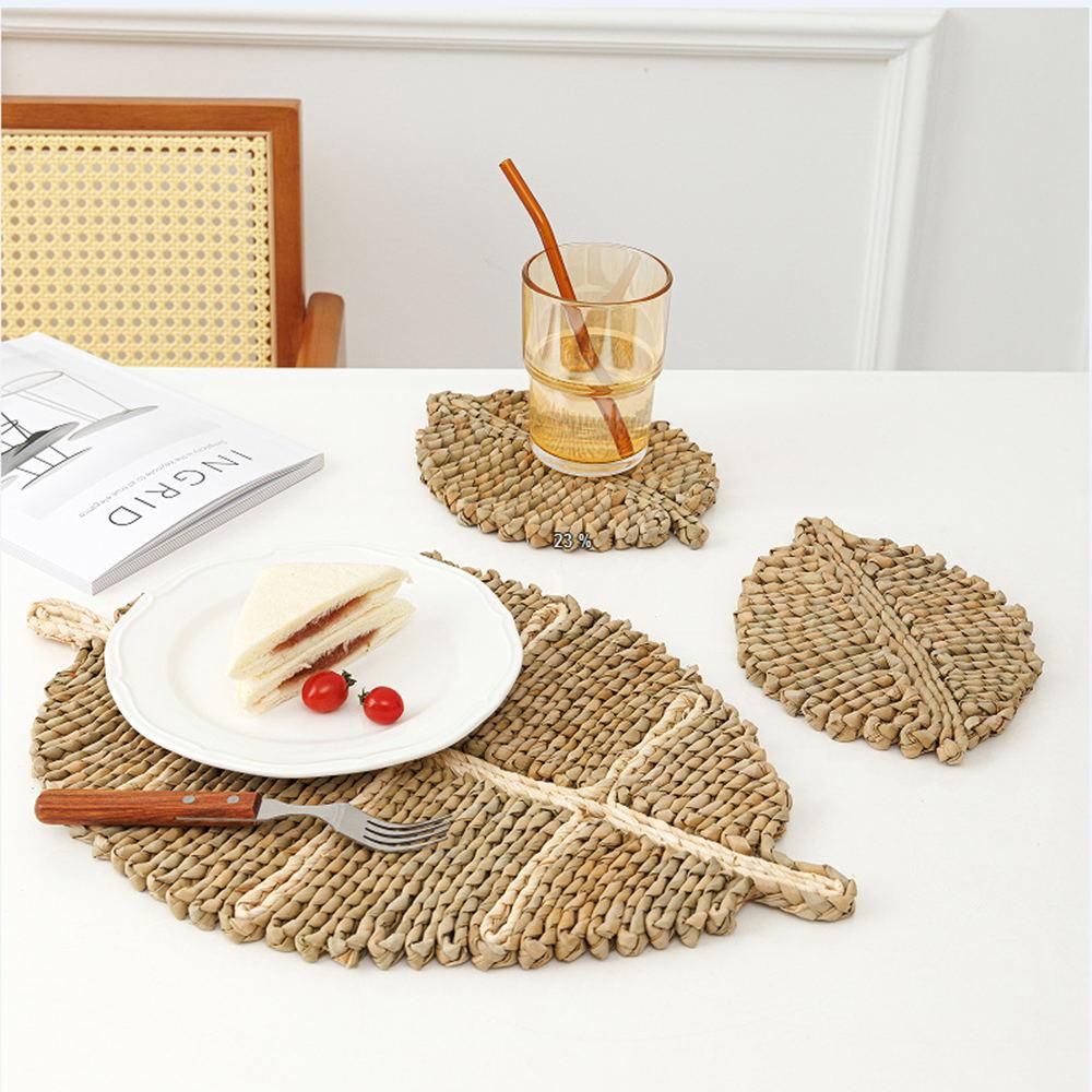 Leaf Type Woven Placemats for Dining Table, Heat Resistant Place Mats, Anti Skidding Pad, Hand Woven Potholders, House Decoratio