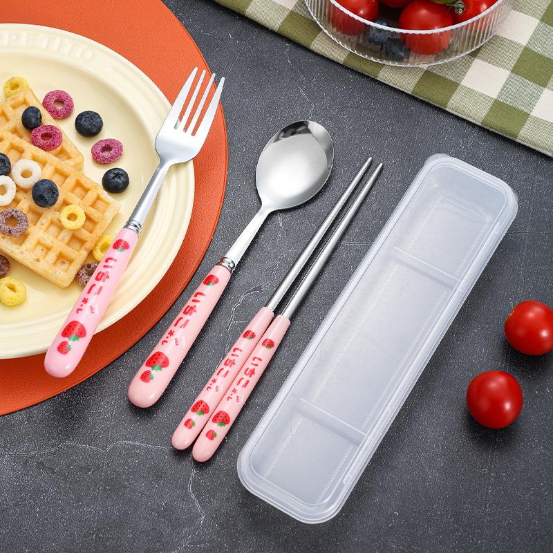 3Pcs Portable Cutlery With Storage Box, Spoon, Fork, Chopsticks For Workplace, Restaurant Kitchen Utensils Travel Accessories