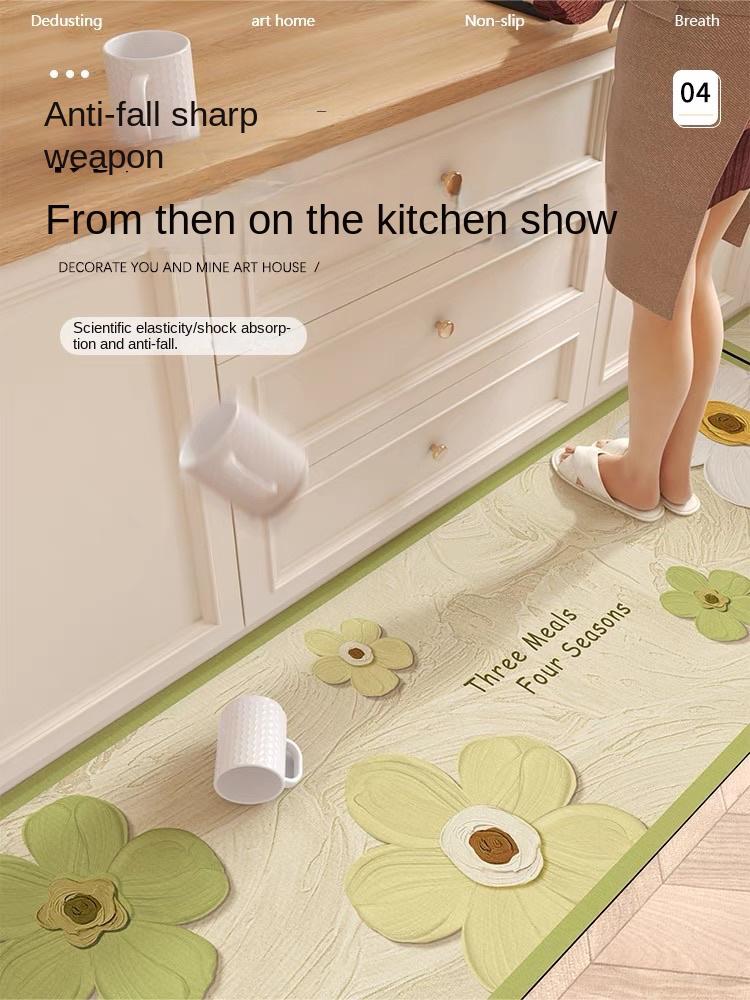 2-teilige Creme Air Küchenbodenmatte Kieselgur Saugfähig, Rutschfest, Anti-Abtropfmatte Lang Waschfrei und Anti-Sturz Teppich