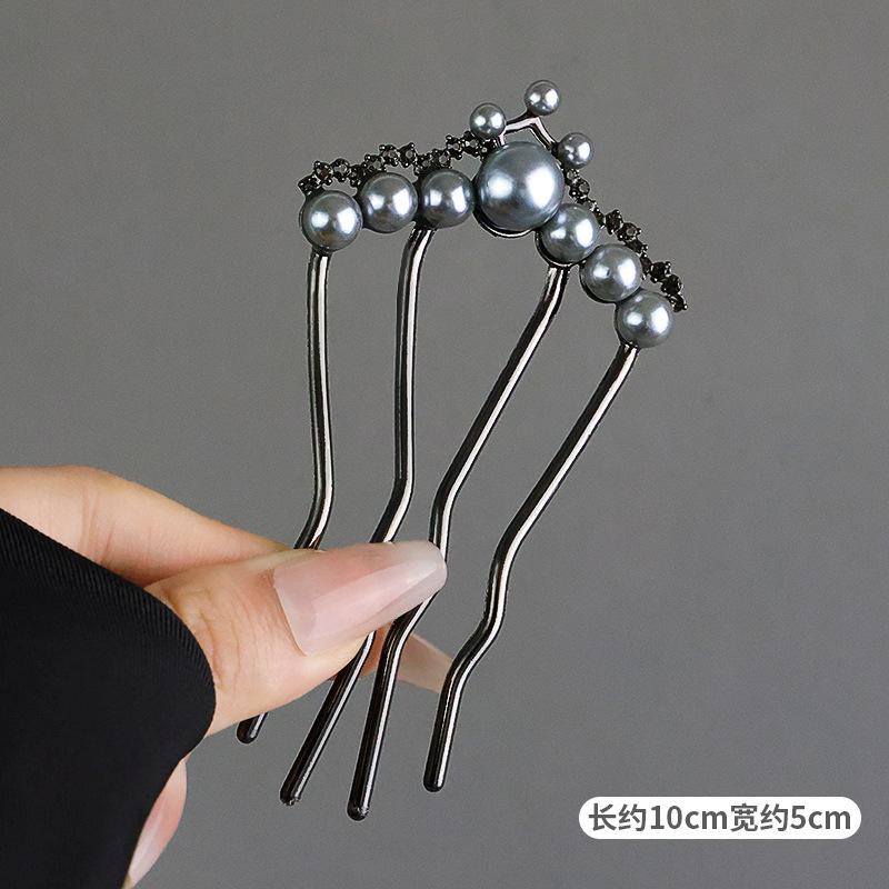 Fashion Zircon Pearl U-Shaped Hair Sticks New Chinese Style Hair Stick for Women Bun Comb Hanfu Hair Clips Hair Accessories
