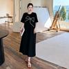 2026 Korean High-end Printed T-shirt Skirt Women's Summer Plus Long Over-knee Loose and Thin Lazy Dress Long Dress