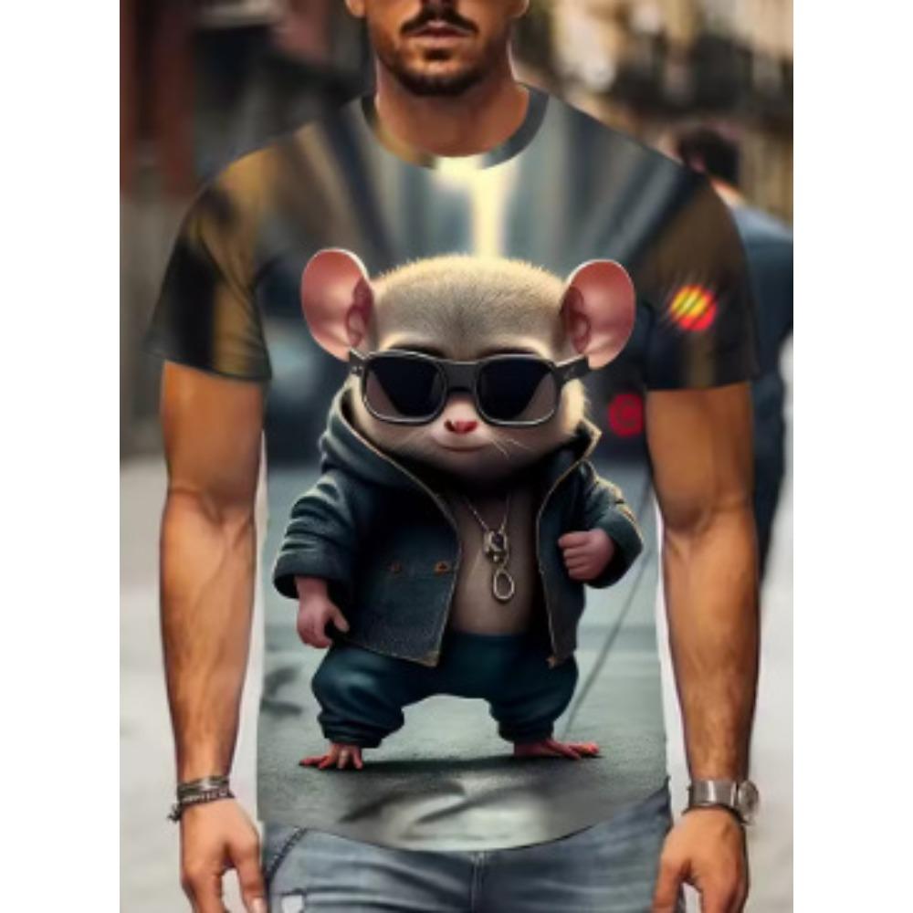 26 Summer 3D Animal Mouse Printed T-Shirt Loose Breathable Comfortable Crew Neck Fashion Casual T-Shirt S