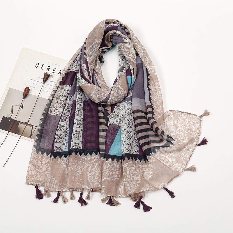 New Printed Soft Linen Cotton Scarf Shawls Women Muslim Hijabs Premium Foulard Femme Long Fresh Floral Tassel Scarves Echarpe
