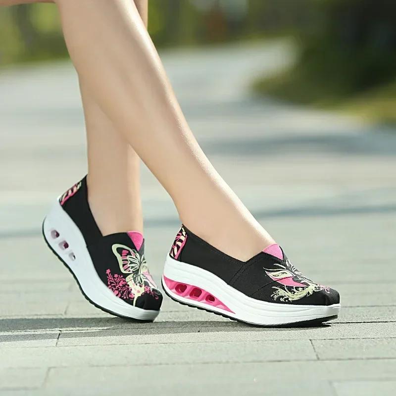 

Fashion Spring 2025 New Canvas Rocking Shoes Wedges Platform Shoe Breathable Women s Shoes Sports Travel Shoes Sapatos Femininos 40